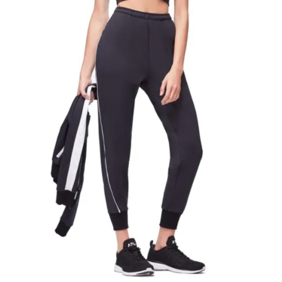 Good American Women's Electric Feel Jogger Sweatpants Black White Piping 2 (M) - Picture 1 of 8